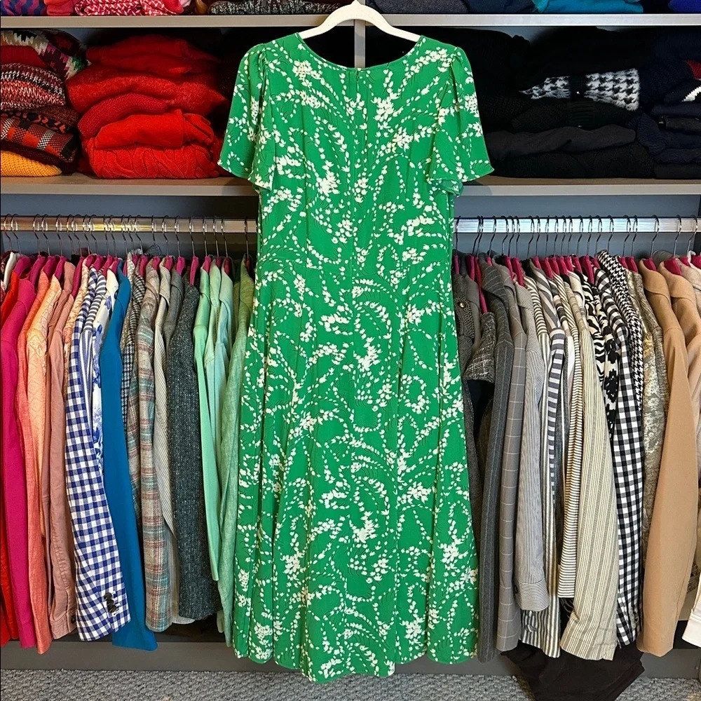 Talbots green/white floral lined short sleeve midi dress size 4